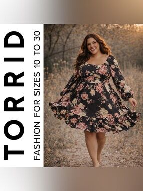 Torrid Gray Tiered Skirt Super Soft Floral Long Sleeve Mini Dress, Large, NWT!